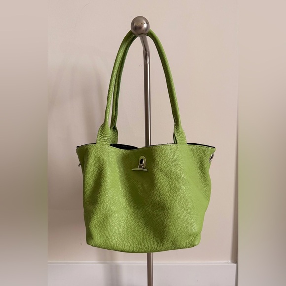 Handbags - Chic Lime Green Italian Leather Tote Bag